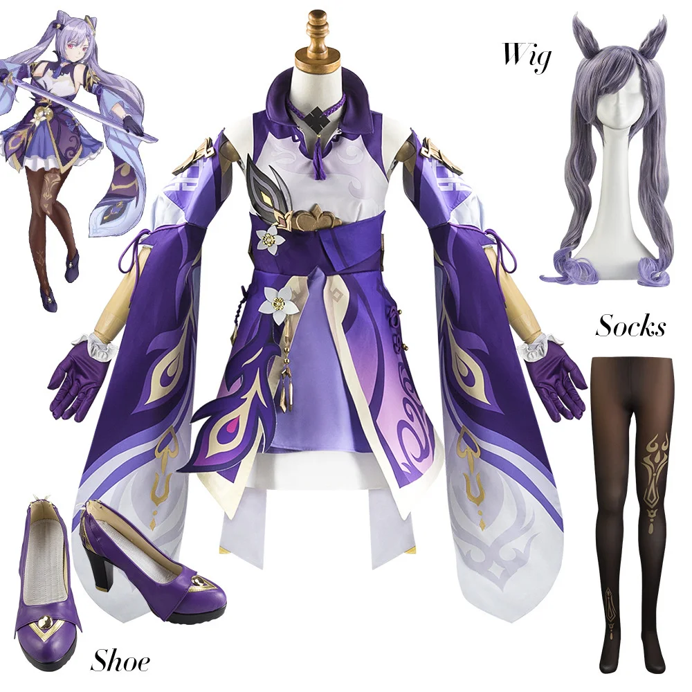 

High Quality Game Genshin Impact Liyue Qixing Keqing Cosplay Costume Ke Qing Outfit Include Dress Wig for Keqing Anime Cosplay
