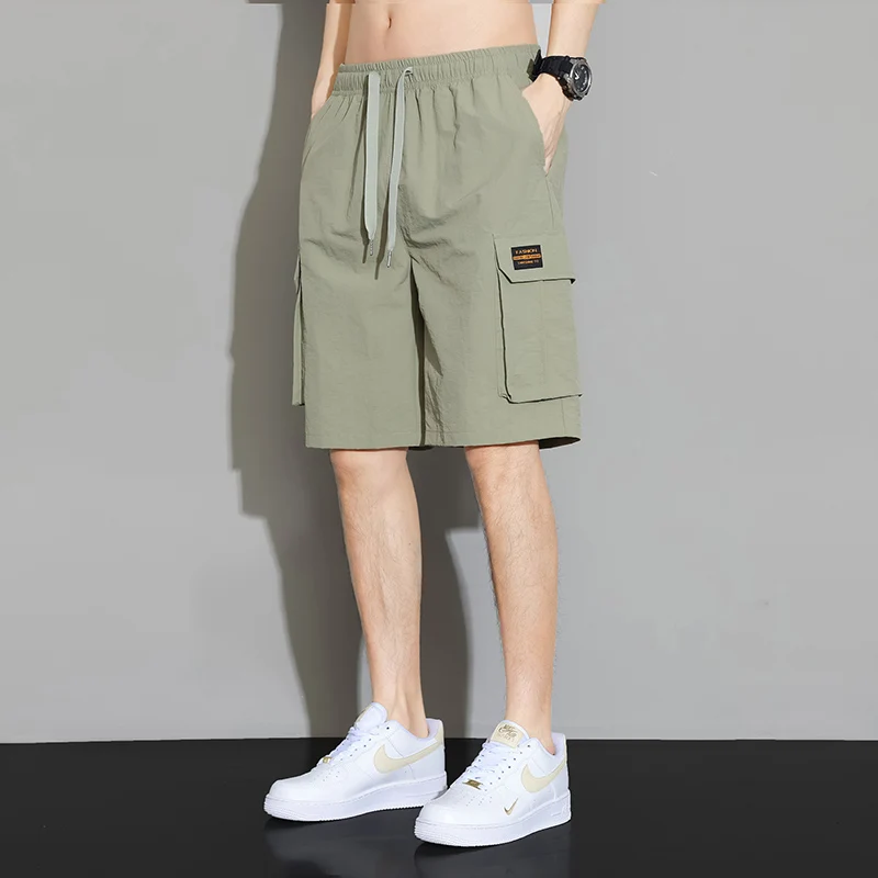Korean Solid Color Basic Casual Shorts Men's Clothing Youthful Vitality Summer Safari Style Fashion Pockets Spliced Knee Pants