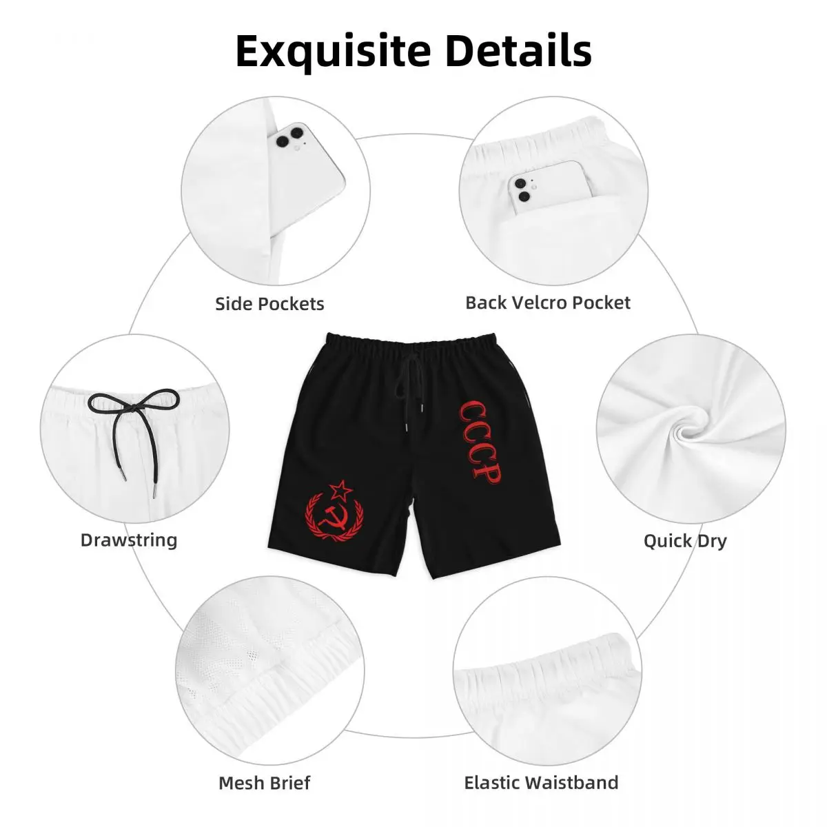 Summer Board Shorts Men CCCP Russian Surfing Funny Cool Design Beach Short Pants Stylish Quick Dry Beach Trunks Plus Size 5