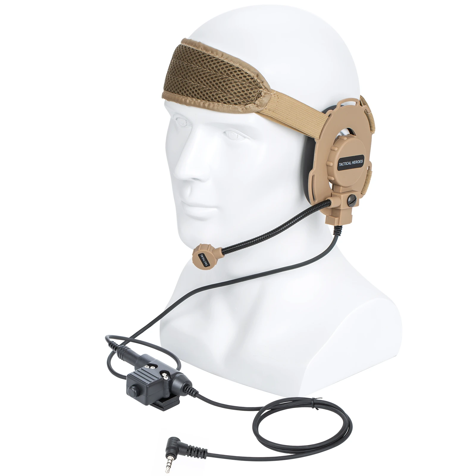 brown HD03 Tactical Bowman Elite II Headset Microphone with U94 PTT Adapter  For YAESU VERTEX VX-5R VX-3R walkie talkie Radio