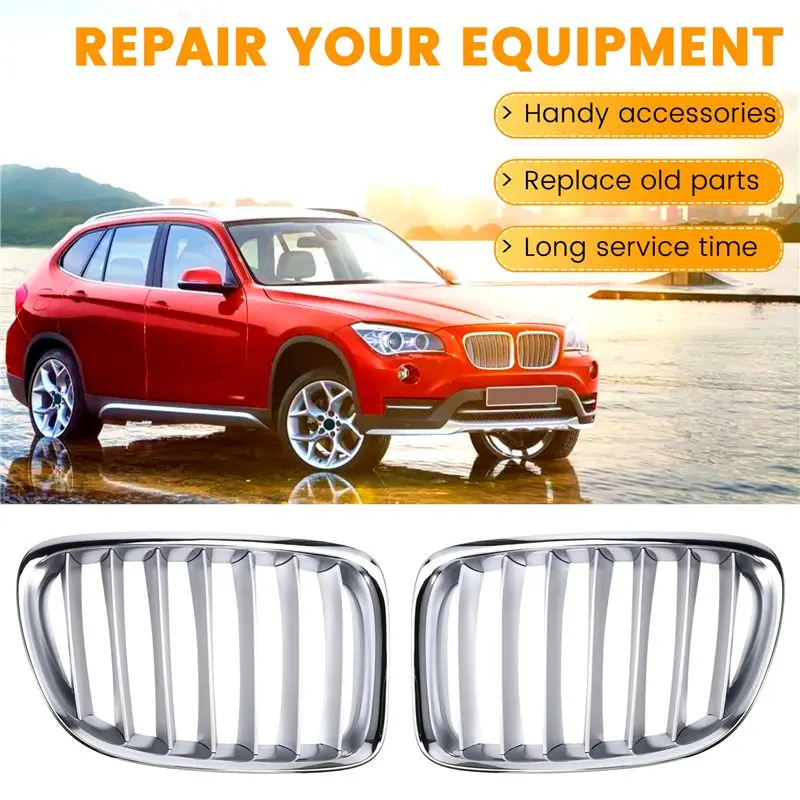BMW X1 시리즈 E84 2010-2012용 전문가용 프론트 범퍼 상단 센터 그릴 크롬 1쌍 (51112993307, 51112993308)