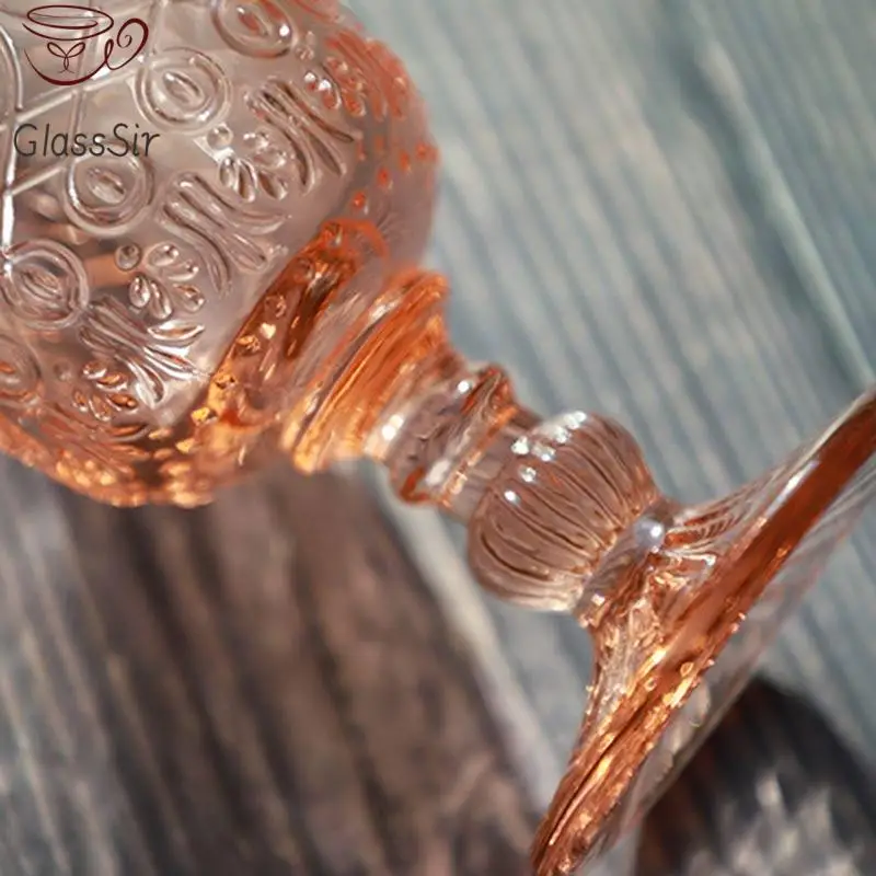 Drinking Glass 2Pcs Vintage Relief Wine Glass Cups Color Embossed Goblet Home Juice Water Cup Wedding Party Champagne Cocktail Cup Gift 350Ml