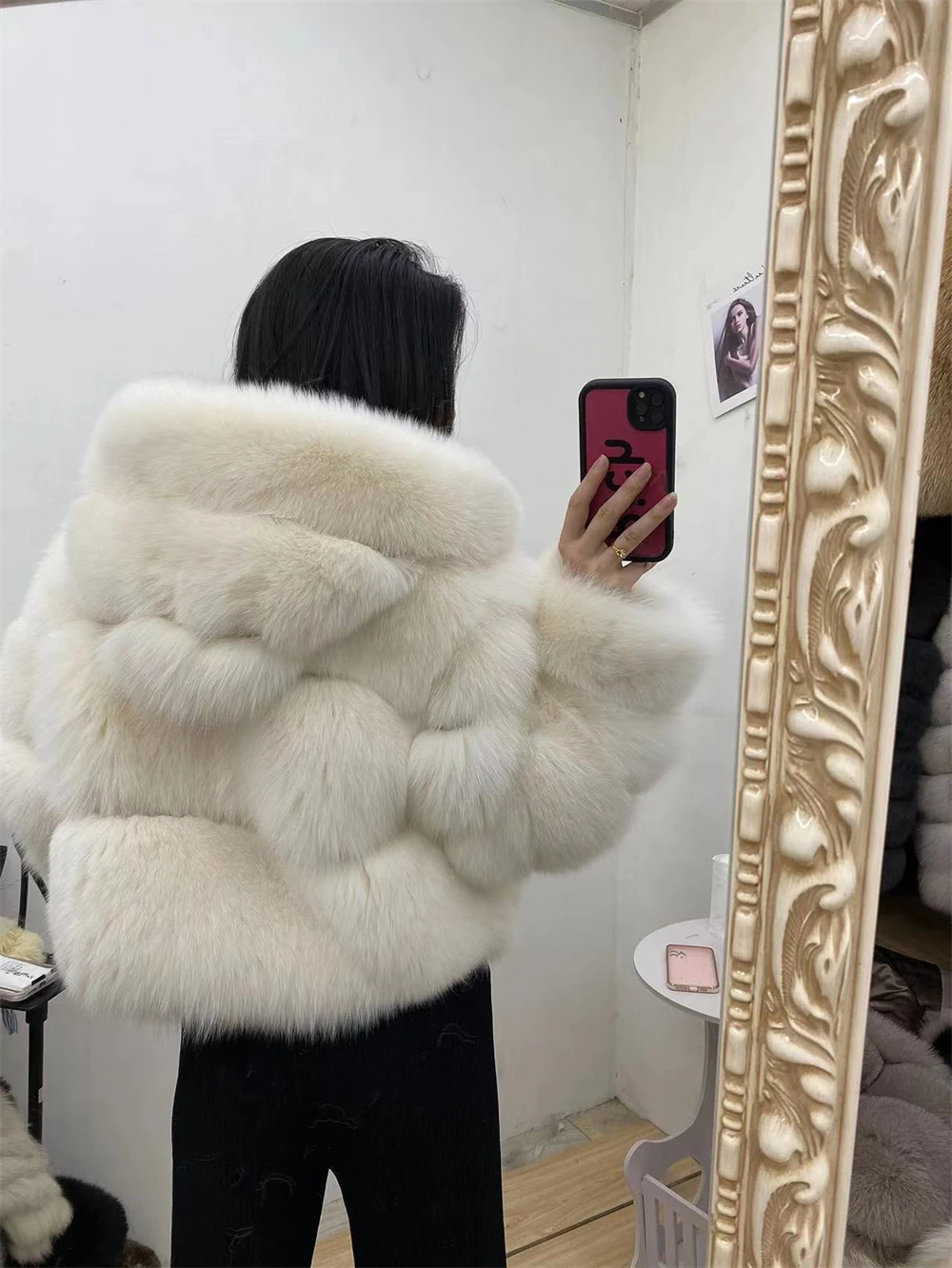 新品　Sov.　WOOL + FOXジャケット　36サイズ Short Fox Fur Jacket with Hood for Women, Full Sleeves, Vest