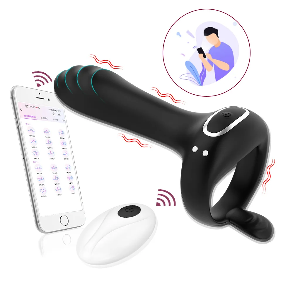 Anello vibratore wireless con APP, anello remoto, doppio blocco, ritardo dello sperma, giocattoli sessuali per adulti per uomo Co_voghion.com