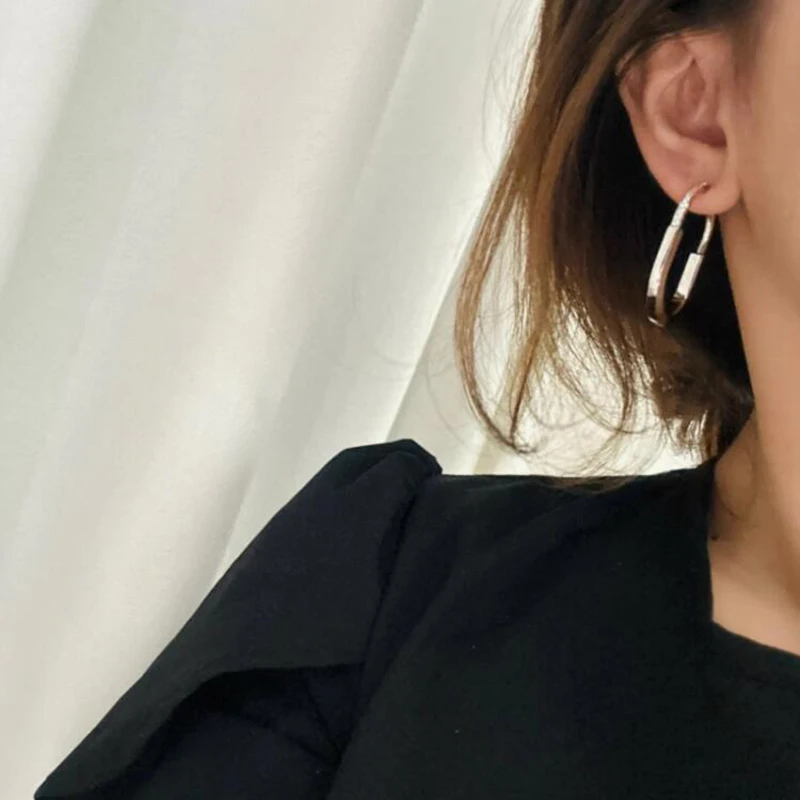 Classic Small And Big U Lock Style Hoop Earrings AAA Zircon Buckle Circle Ear Pendants For Women Brand Jewelry