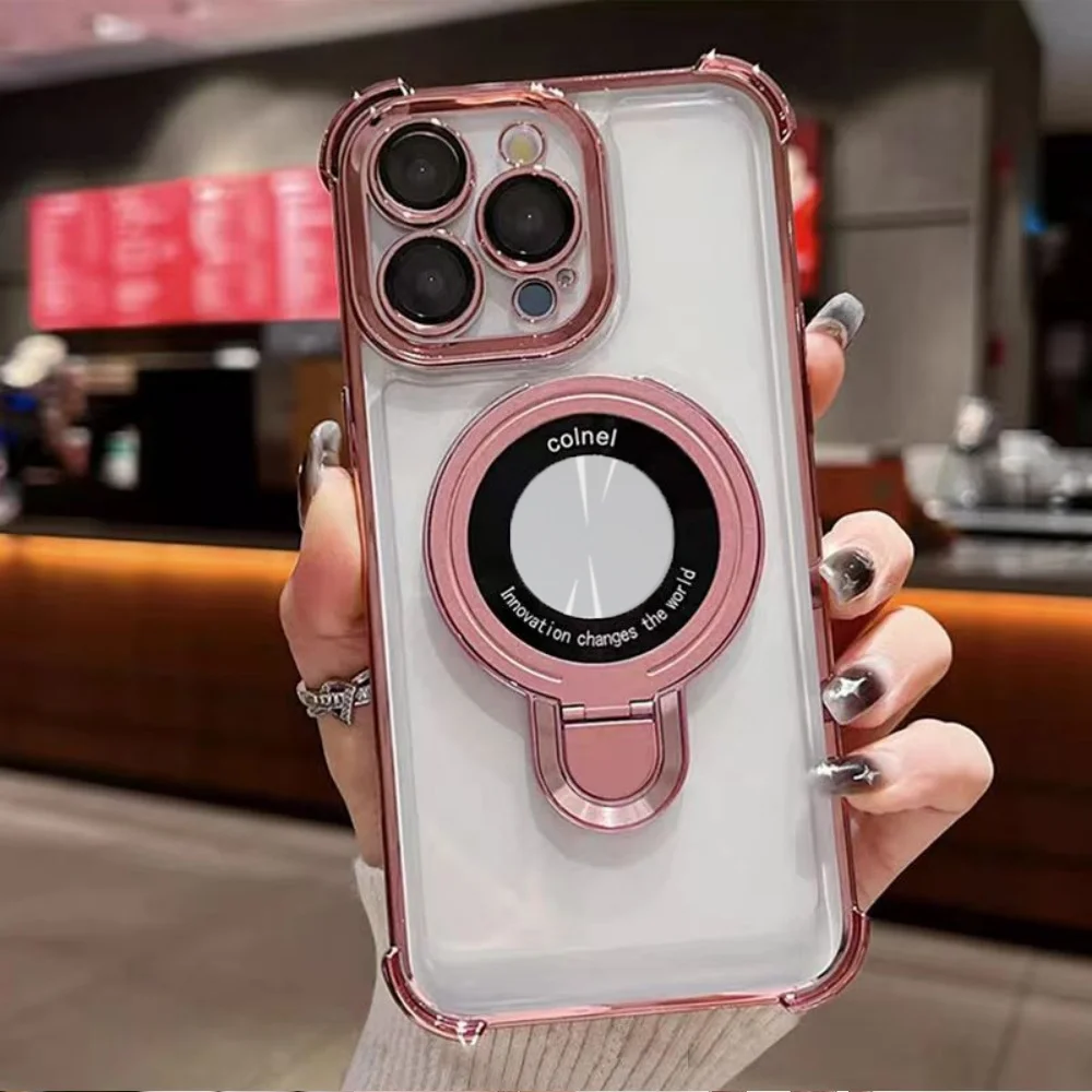 Luxury Metal Bracket Transparent Phone Case with Hanging Rope
