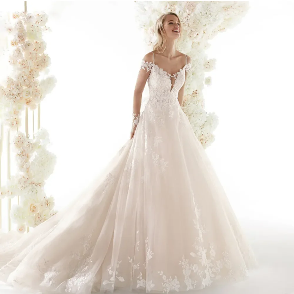 

Exquisite Spaghetti Straps Princess Wedding Dresses With Sleeves Lace Appliques Beaded Bridal Gowns 2024 Vestido De Noiva Custom
