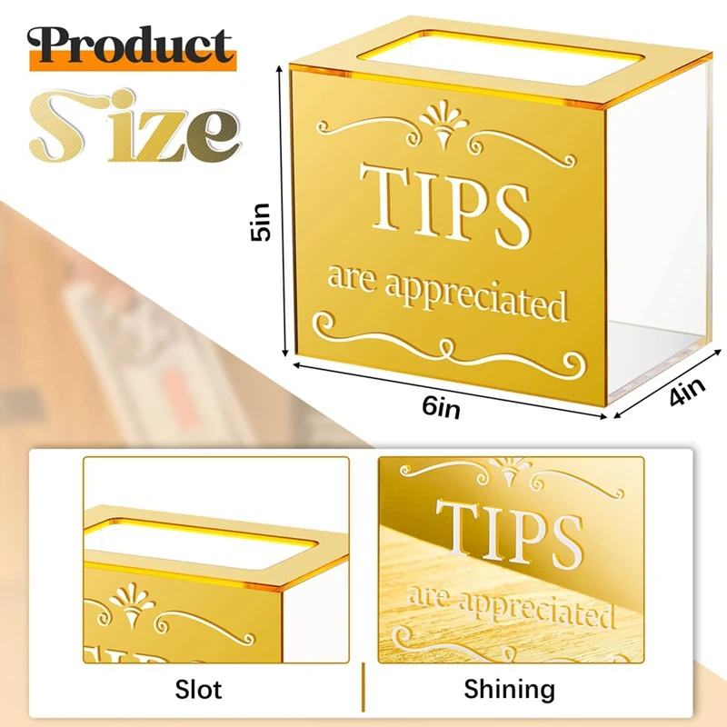 WISH Tip Jars For Money Acrylic Tip Cash Box Donation Bucket Storage Container Suggestion Box Raffle Cash