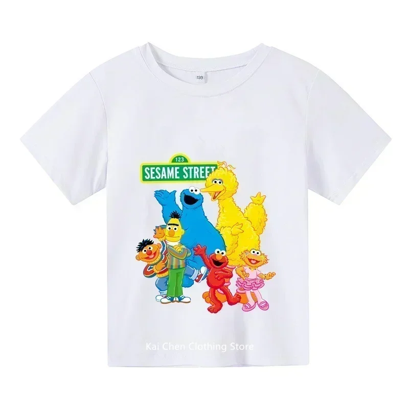Kids Summer Short Sleeve Girls & Boys T shirt The Sesame Street Elmo Cartoon Print Children's T-shirt Funny Baby Clothes 6