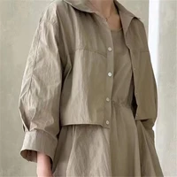 REALEFT Summer 2 Pieces Women's Dress Suits Turn-down Short Jacket and Solid Casual Tank Dress Sets Outfits 2024 New Spring - Image 3