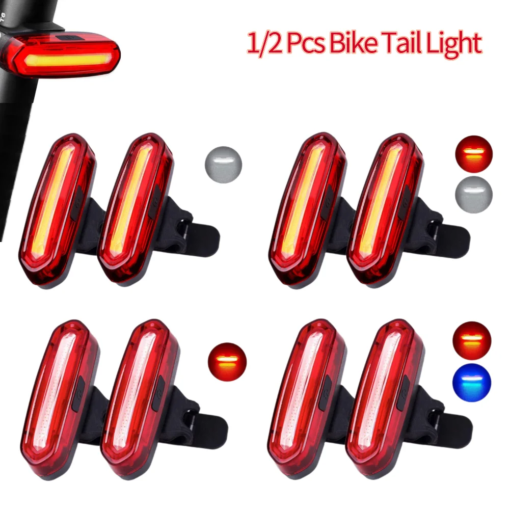 1/2Pcs Bike Tail Light Rechargeable LED MTB Road Bike Taillight Safety
