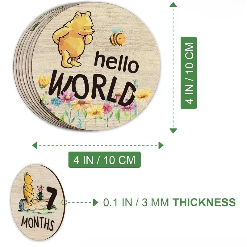 7Pcs 월간 마일스톤 서클 귀여운 곰 양면 인쇄 월 Hello World 나무 성장용 기념품