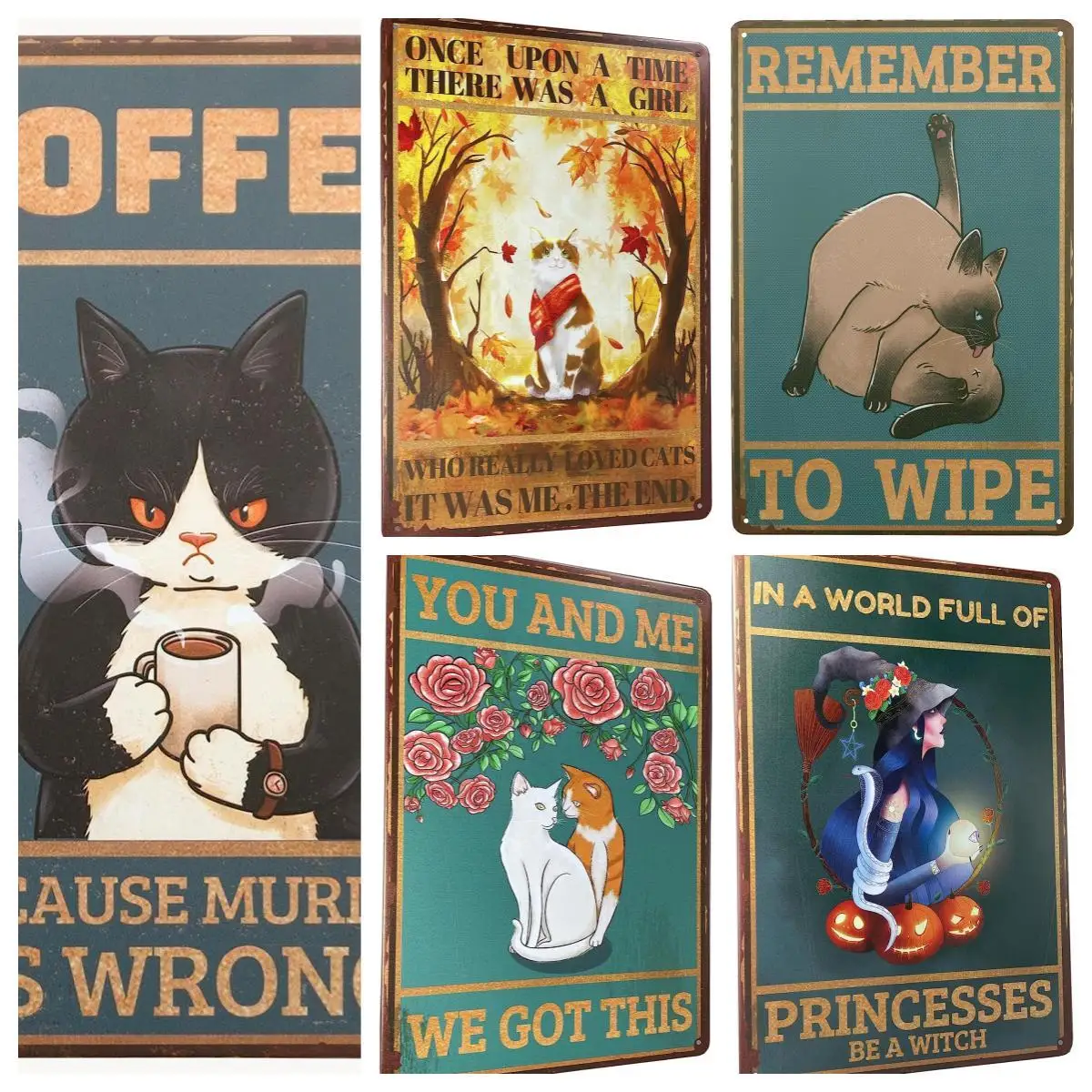 

Vintage Add Some Charm to Your Walls with This Vintage Black Cat Tin Sign - Perfect Wall Décor for Cat and Coffee Lovers Posters