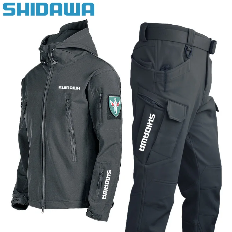 Shidawa Autumn Winter Men's Waterproof Warm Fishing Set Windproof Hooded  Jacket+Army Combat Pants Outdoor Hiking Camping Clothes - AliExpress