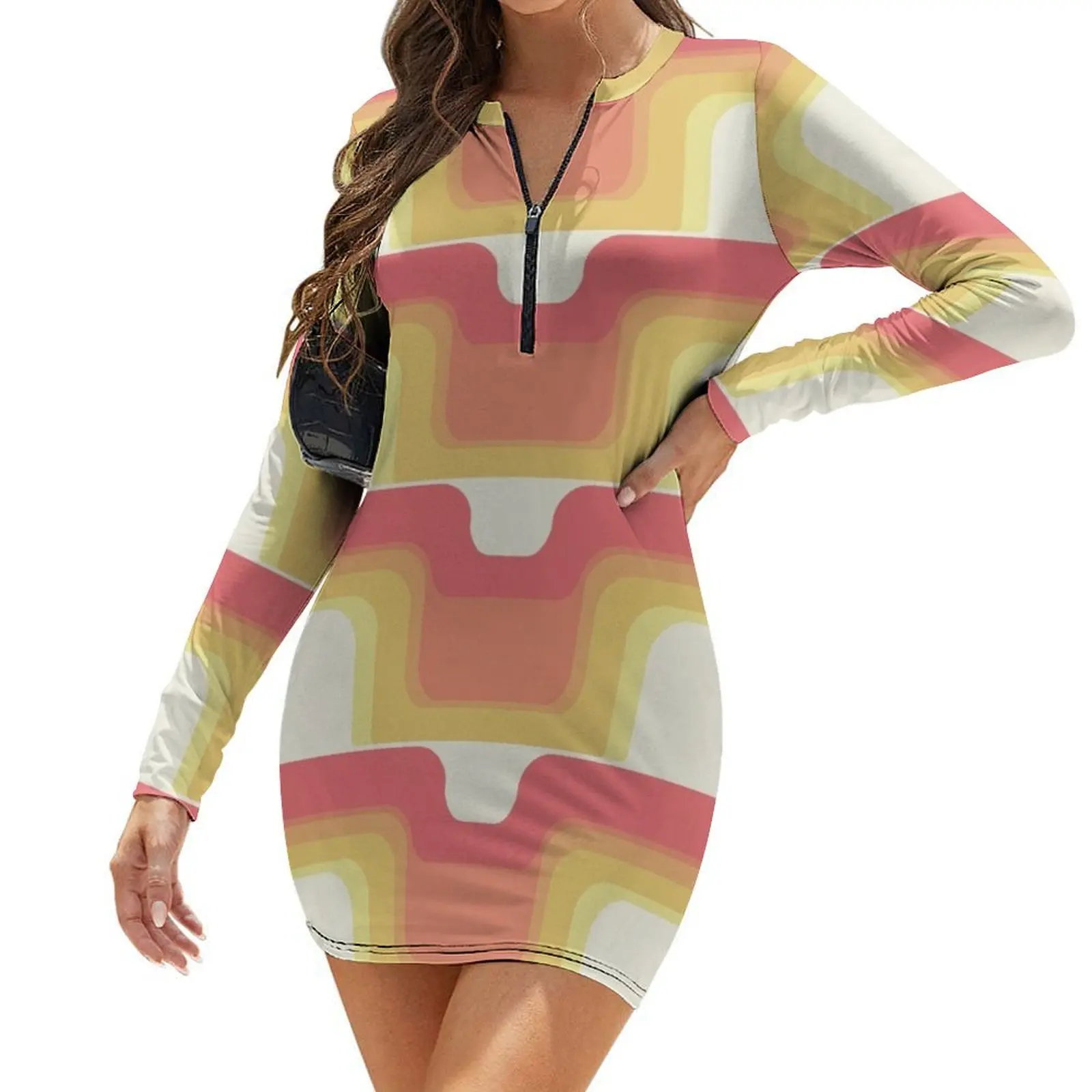 

Mid-Century Modern Sherbet Wave Long-Sleeve Bodycon Dress clothes for women clothing women summer 2024