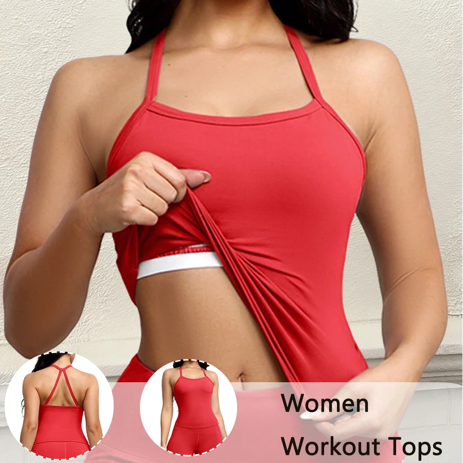 Workout Tank Tops for Women with Built in Bra Sleeveless Gym Athletic Yoga Tops Solid Color Elasticity Vest Sportswear 1