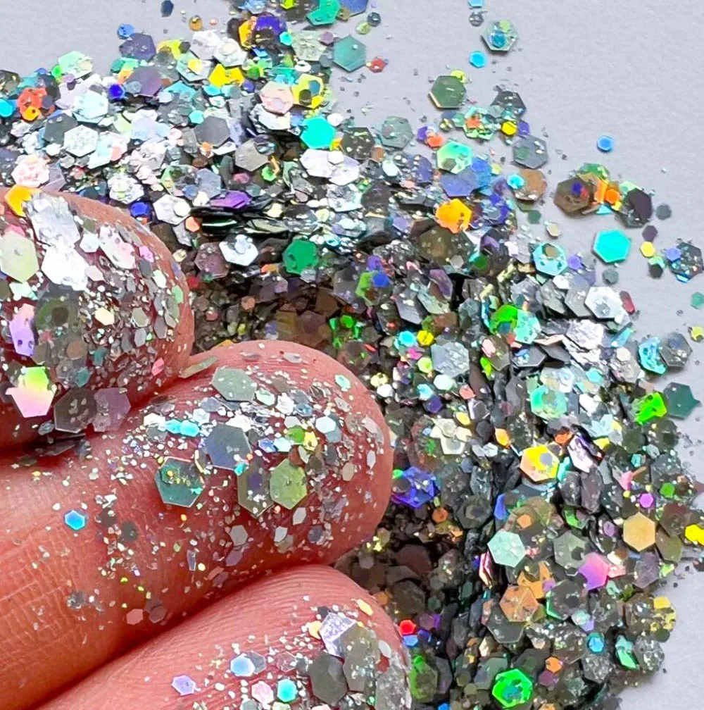 

50g Holographic Chunky Glitter Sequin Paillette 0.2/1/2.5 Ultra-Thin For Face Make Up Nail Art Glitter Silver Laser Glitter