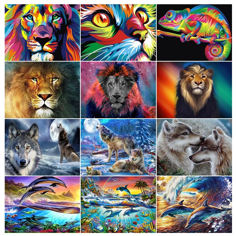 

Животные 5D алмазная живопись наборы Лев волк Дельфин Женский Пейзаж Вышивка DIY домашний декор мозаика подарок