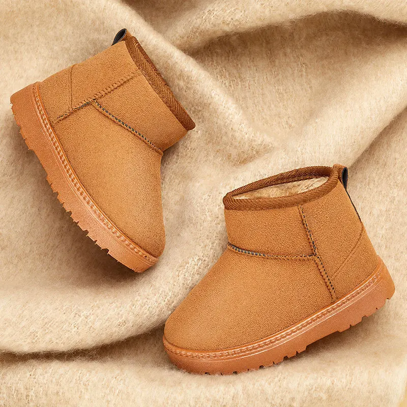 Children's snow boots for boys and girls in winter new set of short boots suede cotton shoes plush insulation shoes snow