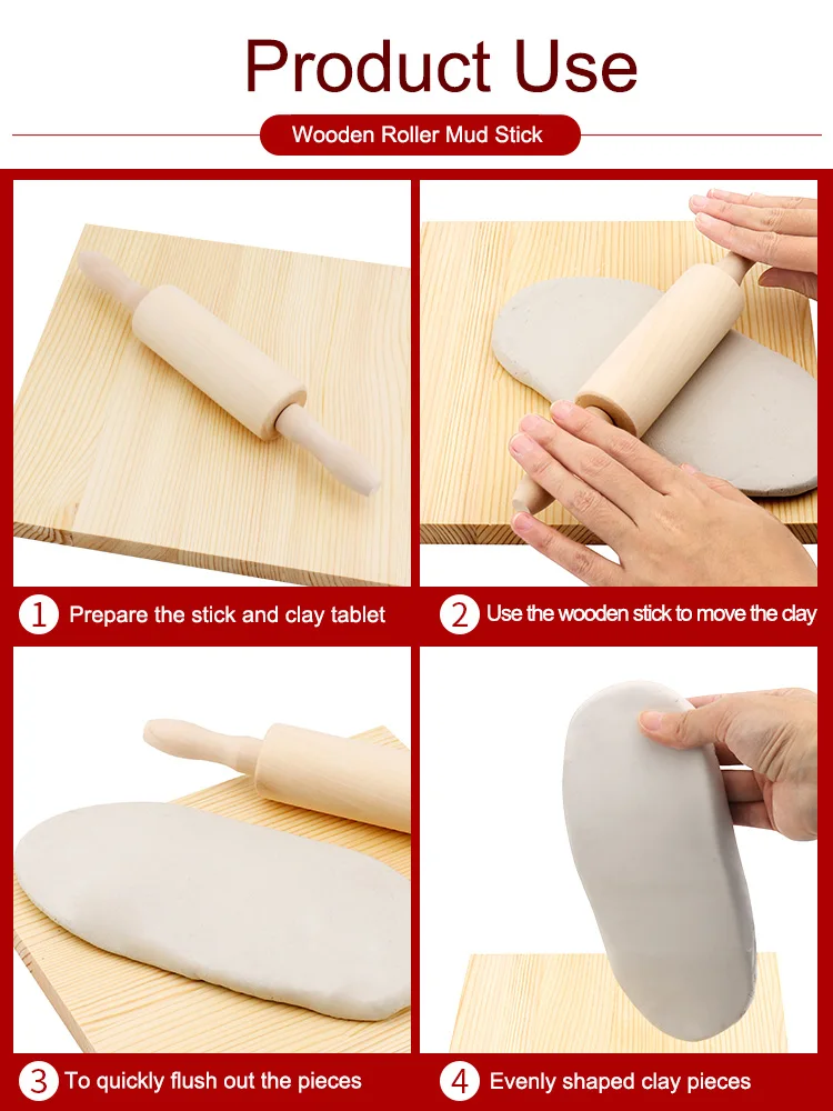 Wooden Ceramic Rolling Tool Soft Mud Roller Rolling pin for Mud