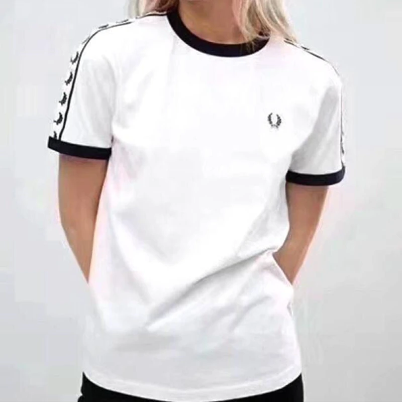

Wheat Embroidery High-quality Cotton Women's Short Sleeved T-shirt Casual Round Neck Printed Ribbon Top Golf