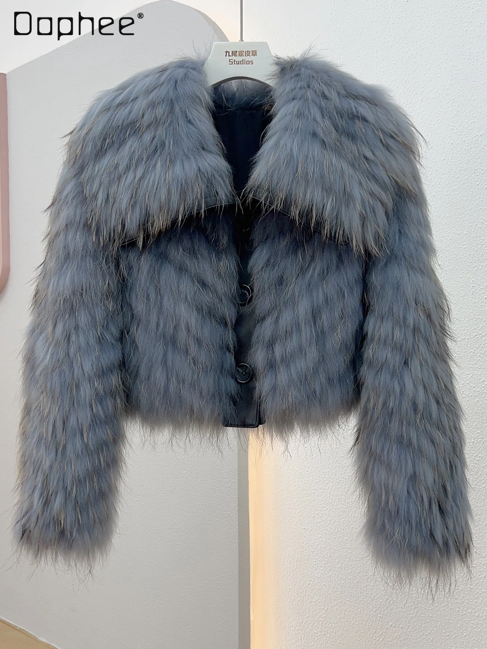 Warm Coats Women Winter 2023 Sale New Younger Ladies Elegant Long Sleeve Sailor Collar Slim Short Spokes Fox Fur Jacket Female