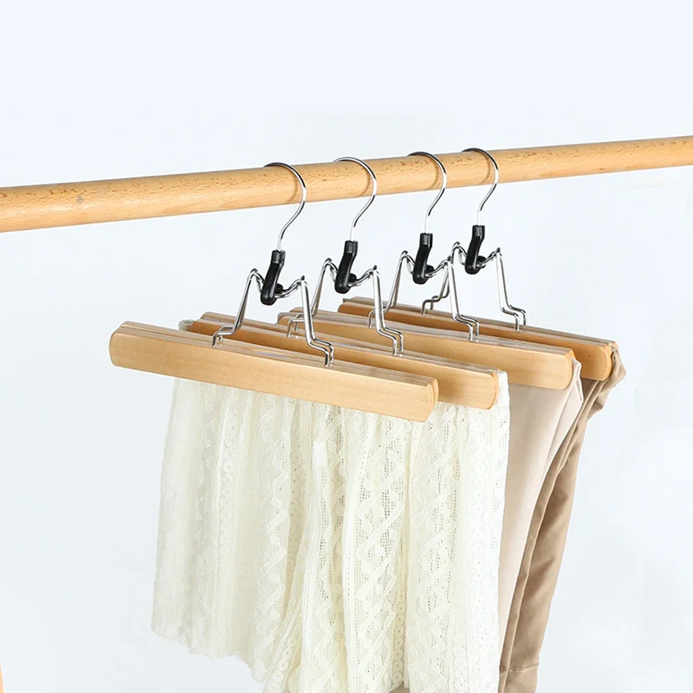 Wooden Pants Hanger Non-Slip Wood Clip Slack Hanger with 360&deg; Swivel Hook Natural Wood Skirt Hangers Rack Swivel Hook clothes hanger