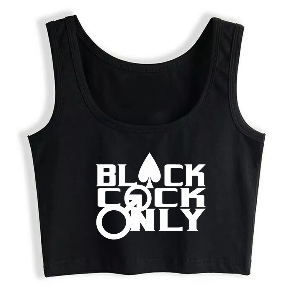 

Black Cock Only Design Cotton Sexy Slim Fit Crop Top Hotwife Humorous Flirting Cuckold Tank Top Swinger Funny Naughty Camisole