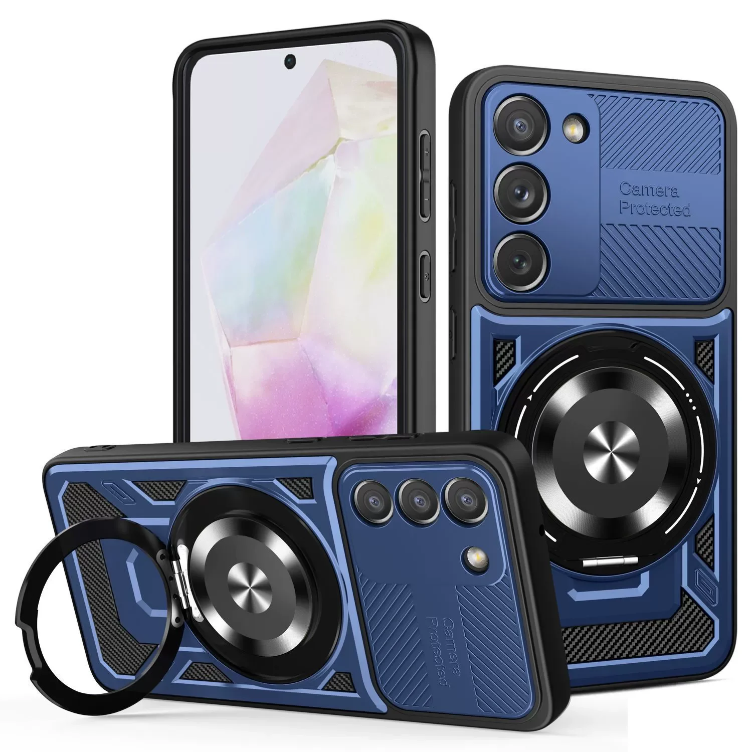 Enhanced Shockproof Mobile Phone Case with Invisible Ring Stand Holder