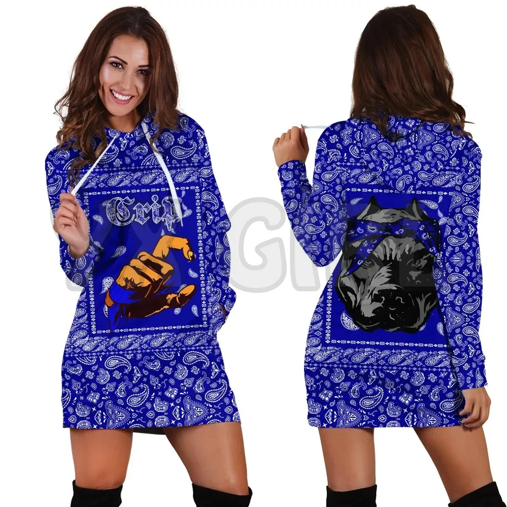 YX GIRL Crips Gang Bulldog  3D Printed Hoodie Dress Novelty Hoodies Women Casual LongSleeve Hooded Pullover Tracksuit