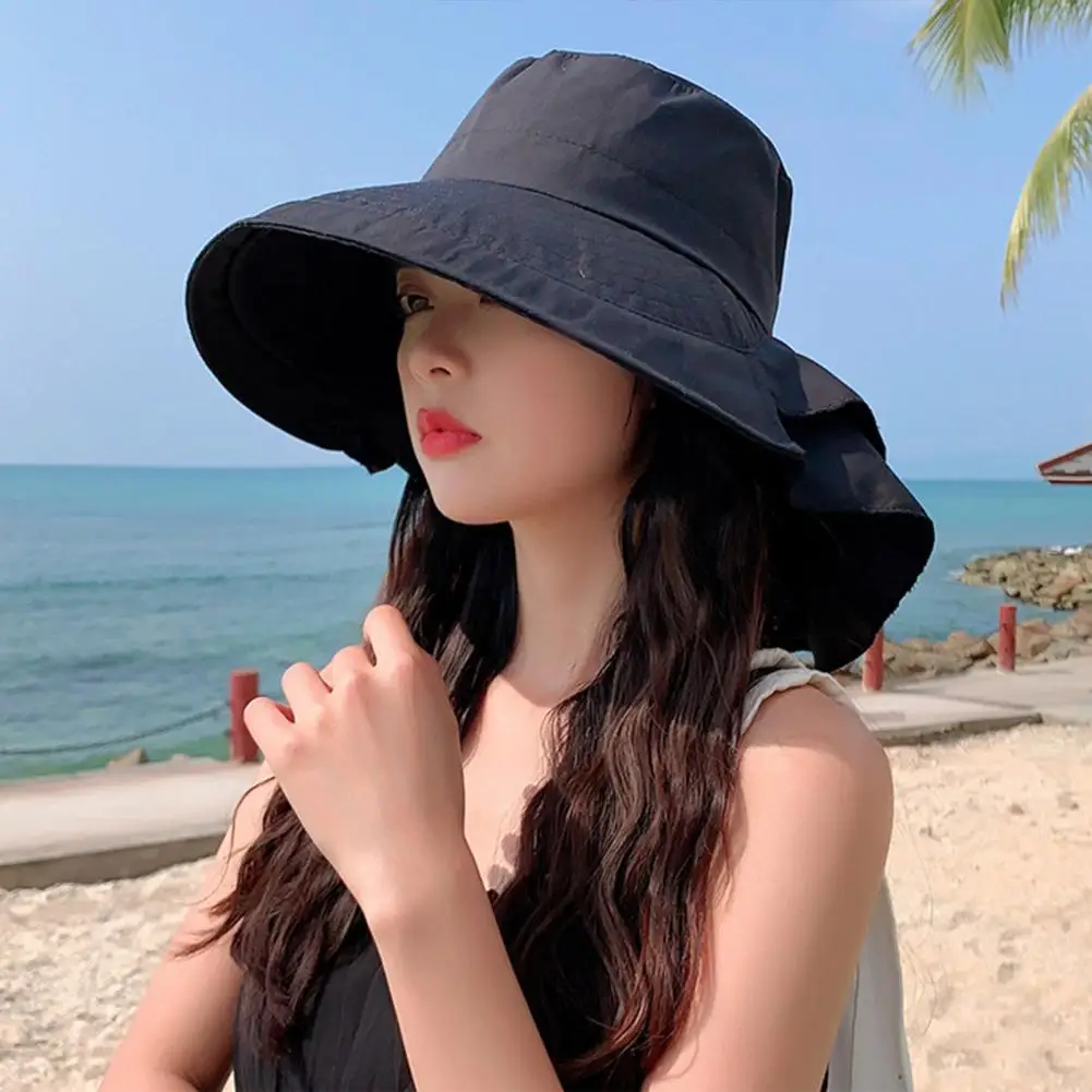 

Beach Cap Spring Summer Sunscreen Hat Fisherman Hat Women Summer Ponytail Visor Hats Wide Brim Anti-UV Drawstring Beach Hat
