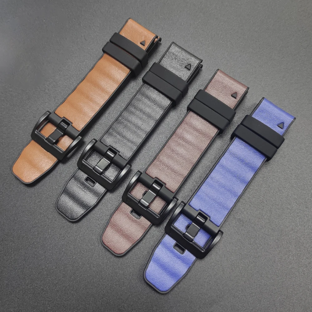 Premium Leather and Silicone Quickfit Watch Band Bracelet (22-26mm)