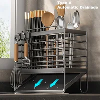Cutlery Organizer Kitchen Storage Rack Wall Mounted Knife, Fork, Spoon Chopstick Rack with Drainage Tray Kitchen Utensil Cage 2