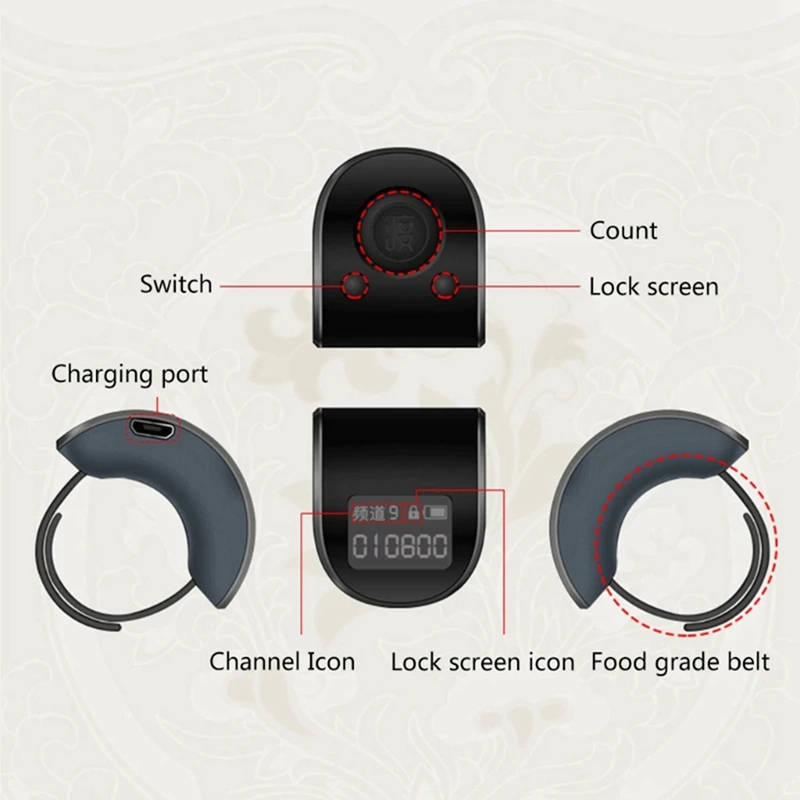2X Mini Digital LCD Electronic Finger Ring Hand Tally Counter 6 Digit Rechargeable Counters Clicker-Yellow