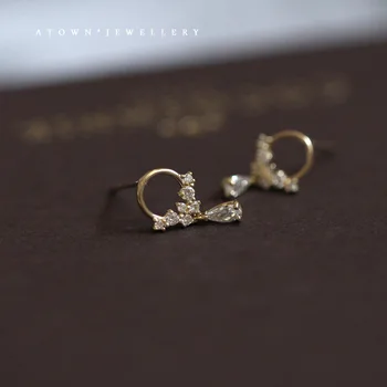 Original Sample Silver 925 14K Gold Water Droplets Zircon Hang Elegant Stud Earrings Piercing Luxury Jewelry For Woman Wholesale