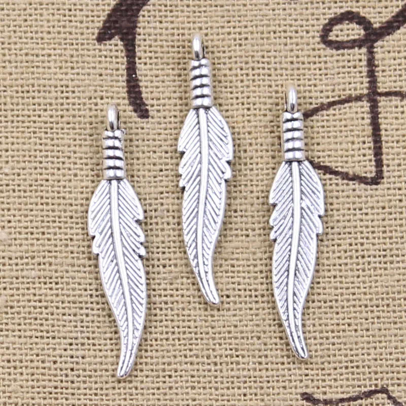 20 stücke Charms Double Sided Feder 31x6mm Antike Bronze Silber Farbe Anhänger, Die DIY Handgemachten Tibetischen Finding schmuck