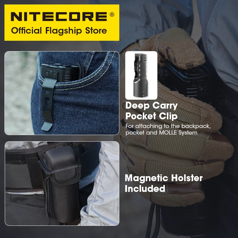 NITECORE 강력한 USB 충전식 전술 손전등, 슈퍼 브라이트, QC 고속 충전 LED 서치라이트, 내장 21700 배터리, TM20K