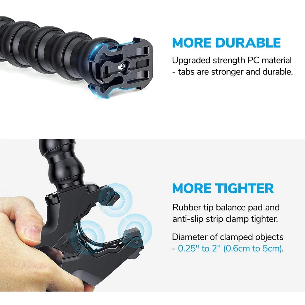Jaws Flex Clamp Mount Adjustable Gooseneck Mount for GoPro Hero 12 11 10 9 8 7 6 5 4 Session Insta 360 DJI Osmo Action Cameras BEST SELLERS