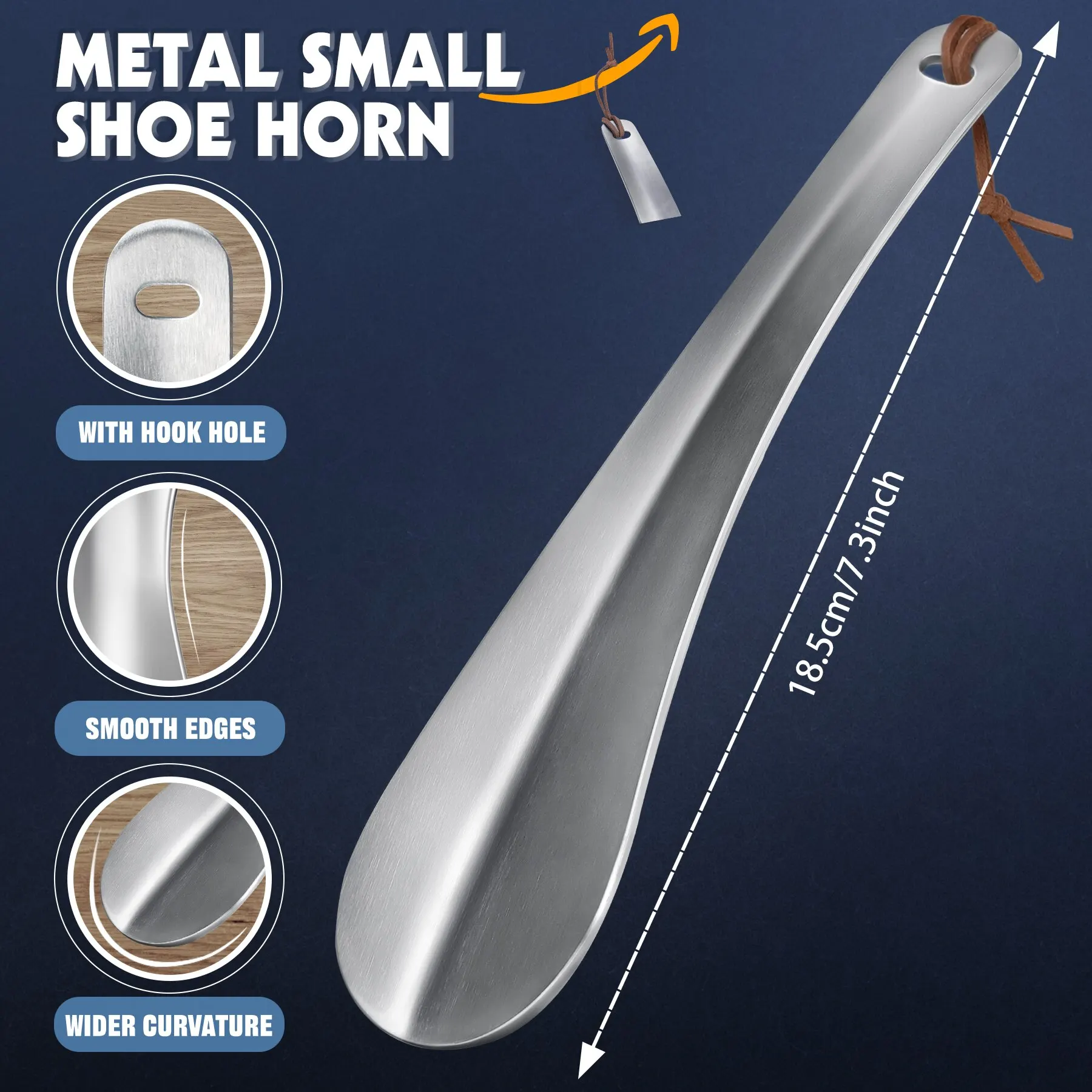 Shoe Horn 7.3 Inch Metal Shoe Horns Long Handle Quality Lifter Shoehorn for Seniors Mens Womens Kidss Stainless Steel