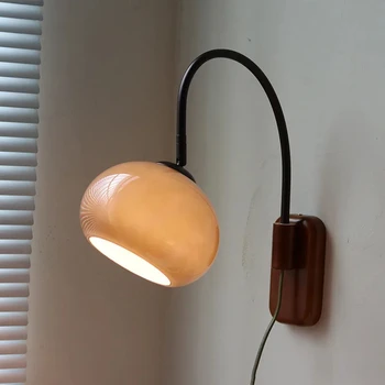 Retro Glass & Solid Wood Wall Lamp 1