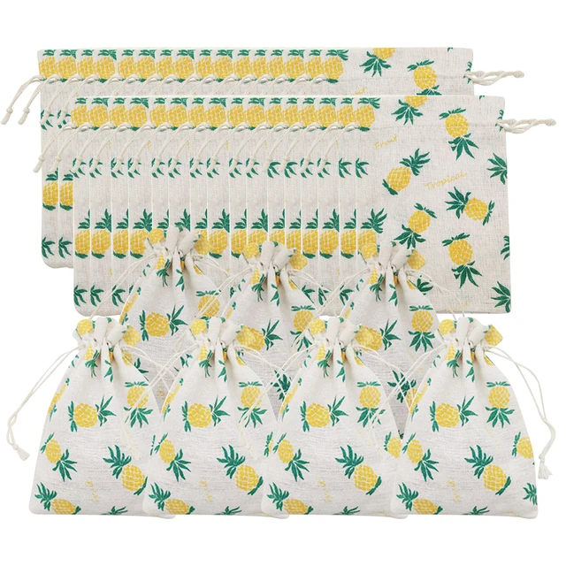 40 db Hawaii Mosható Party Kedvezményes Otthoni Ananászmintás Esküvői Vászon Ajándékcsomagolás Nyári Könnyű Húzózsák Hordozható - Image 2
