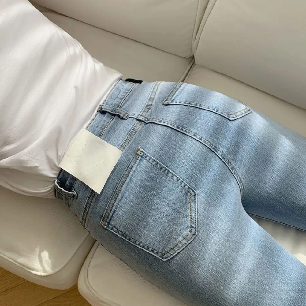 High Waist Jeans Women Autumn Invisible Open Crotch Outdoor Sex Plus Size Slimming Stretch Skinny Straight Ankle Denim Trousers
