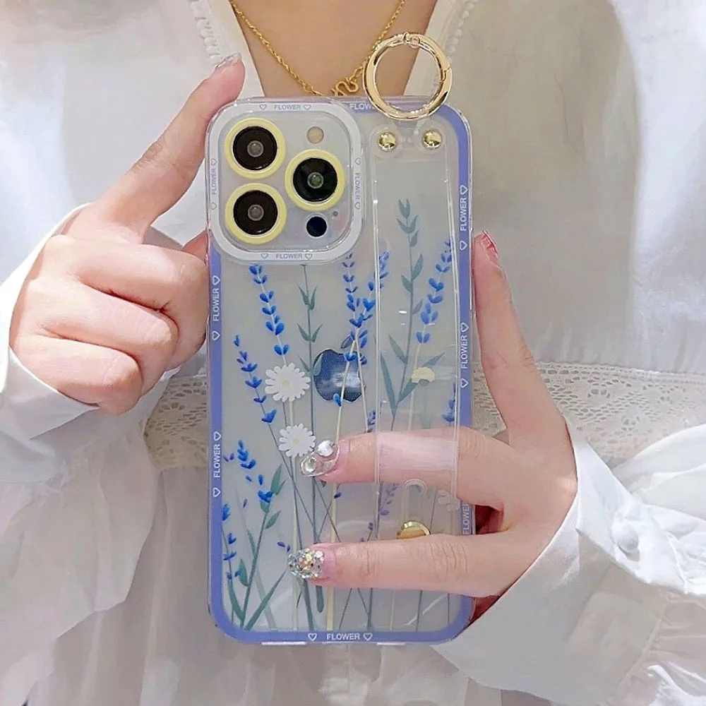 SoCouple Elegant Floral Wrist Strap Phone Case with Holder Attachment
