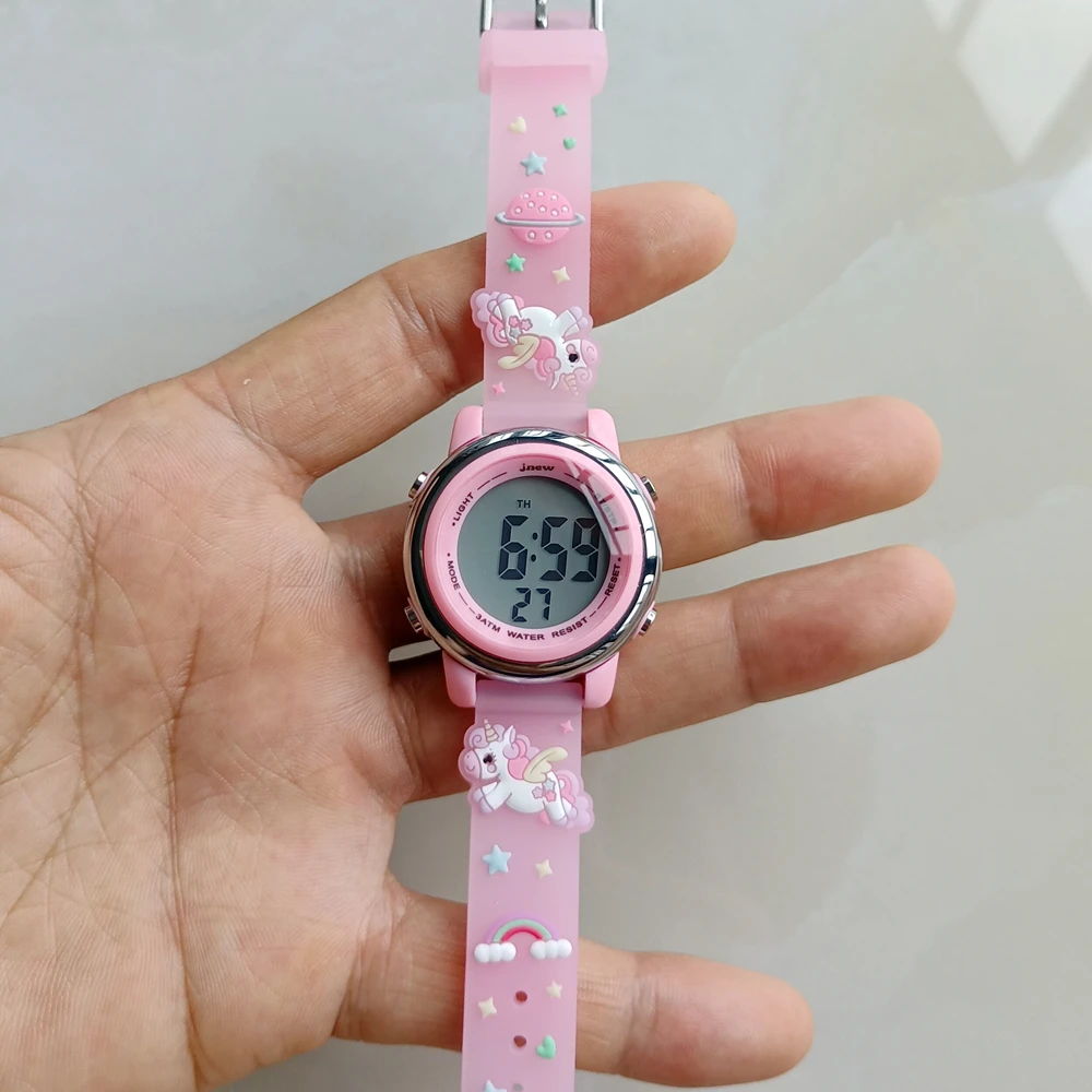 Beautiful Cute 3D Heart Rainbow Unicorn Girls Kids Children Silicone Waterproof Digital Sport Alarm Luminous Gifts Watches Clock 6