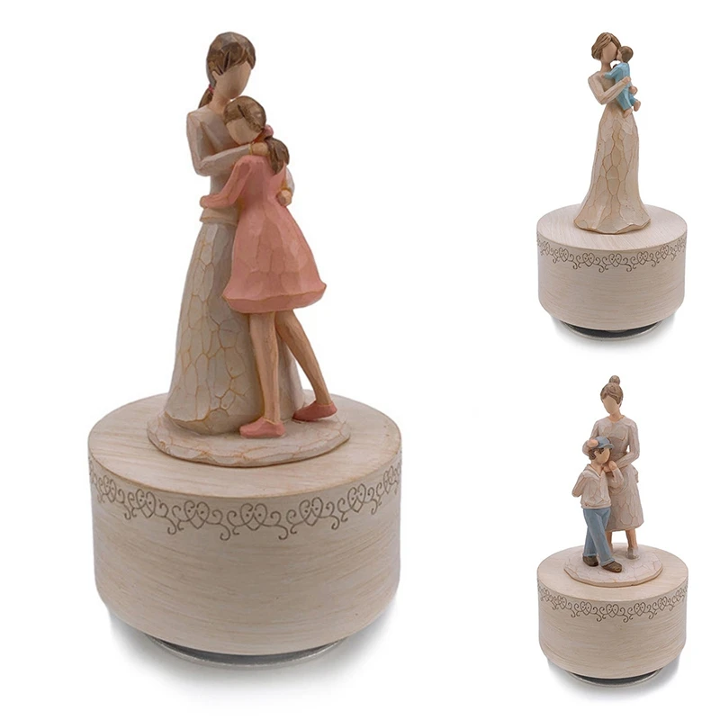 EYFL Music Box Gift Mother Carved Musical Statue Thanksgiving Birthday Gift Mom Rotating Music Box