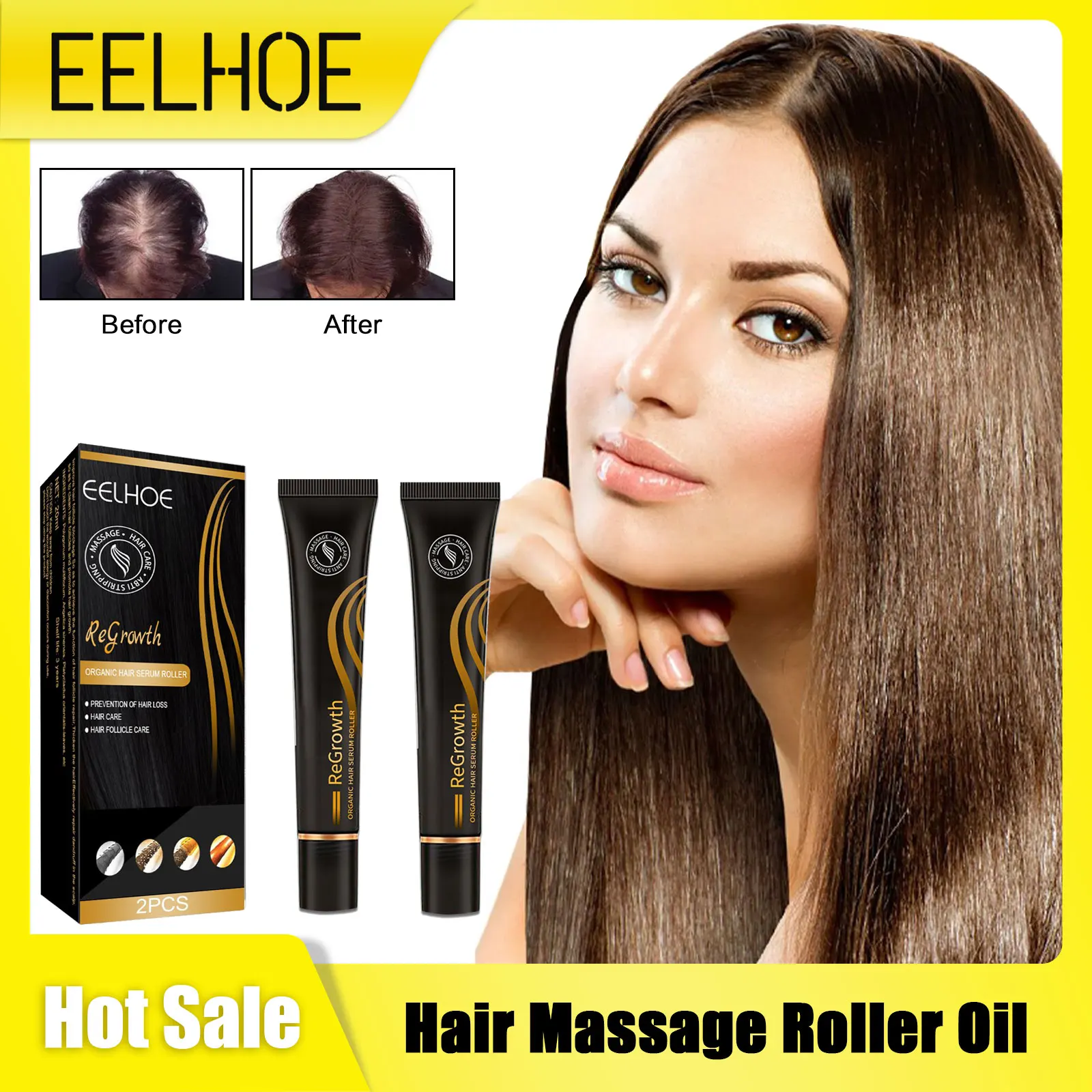 Anti Hair Loss Roller Essential Oil Fast Regrowth Thinning Massage Nourish Scalp Enhancer Roots Repair Hair Roller Growth Serum