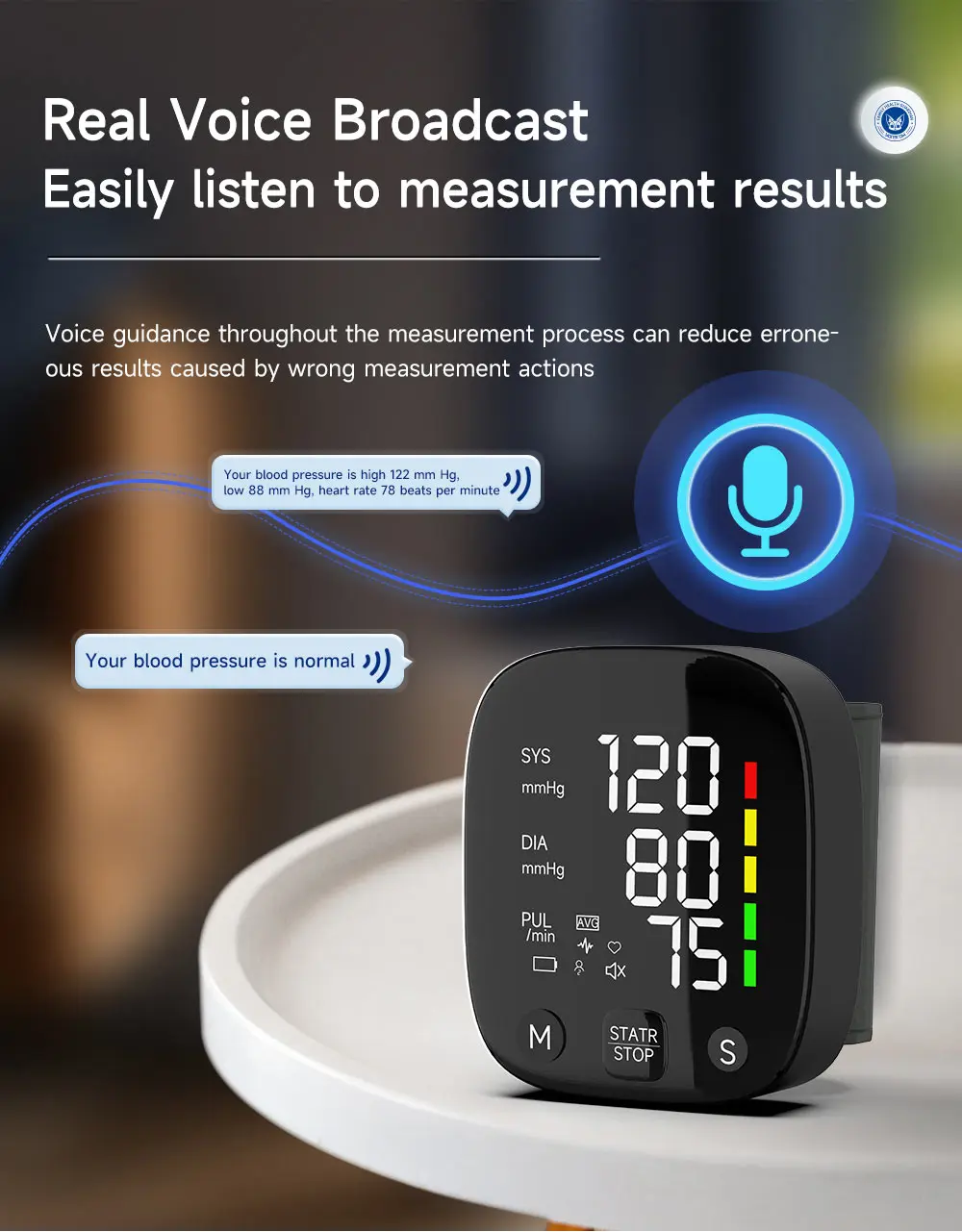 New LED Rechargeable Wrist Blood Pressure Monitor English / Russian /  Portuguese / Spanish Voice Broadcast Tonometer BP Monitor