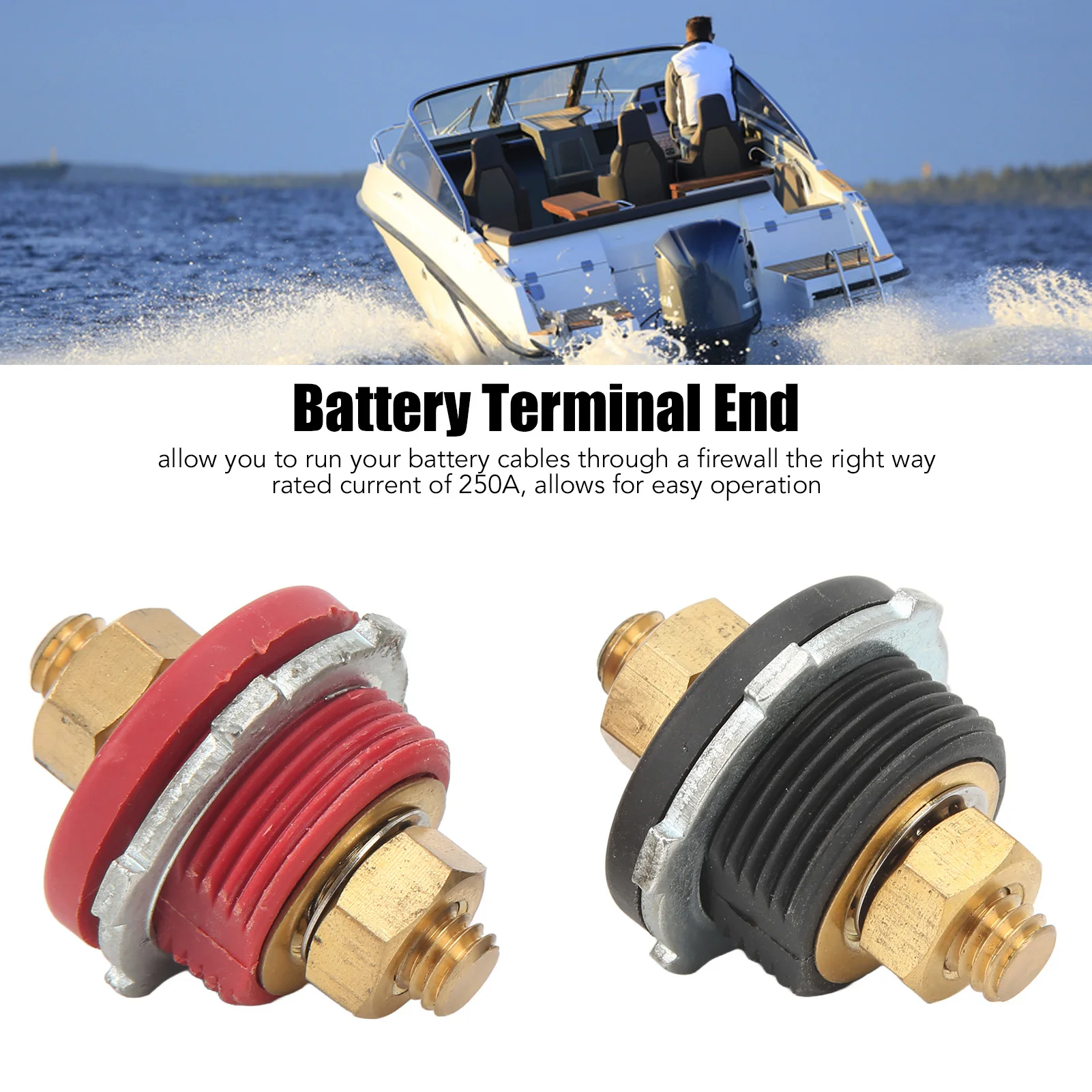 2 Stück 250 A 3/8 Zoll Thru Panel Batterieklemmenanschluss Positive Negative Junction Stud Post für Autos Wohnmobile Schiffe Yachten – Detail 5