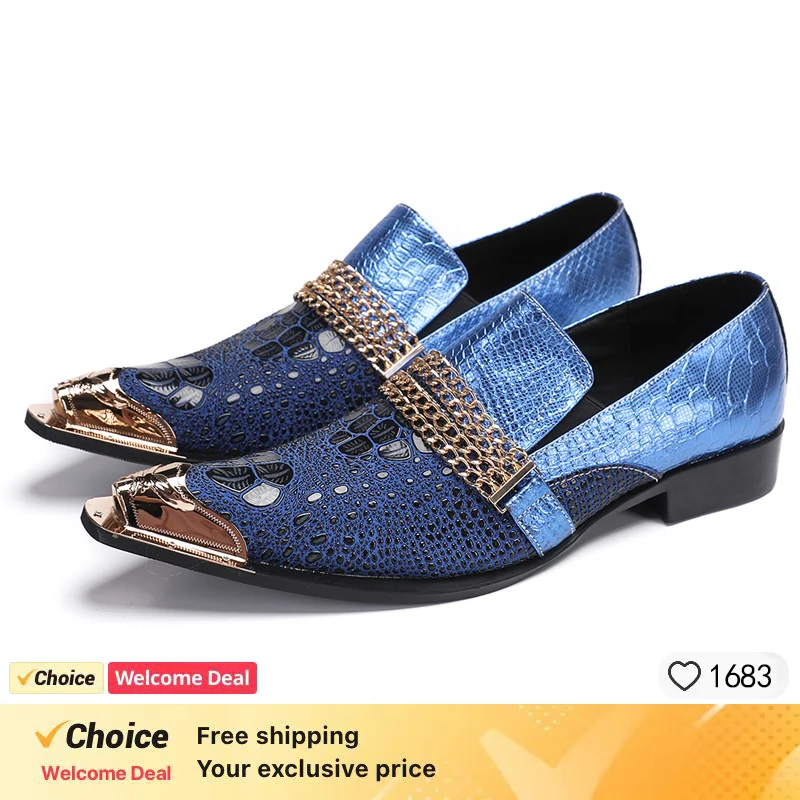Handmade Alligator Leather Metal Toe Men Shoes With Buckle Black Blue Party Banquet Men Dress Wedding Loafers Shoes men