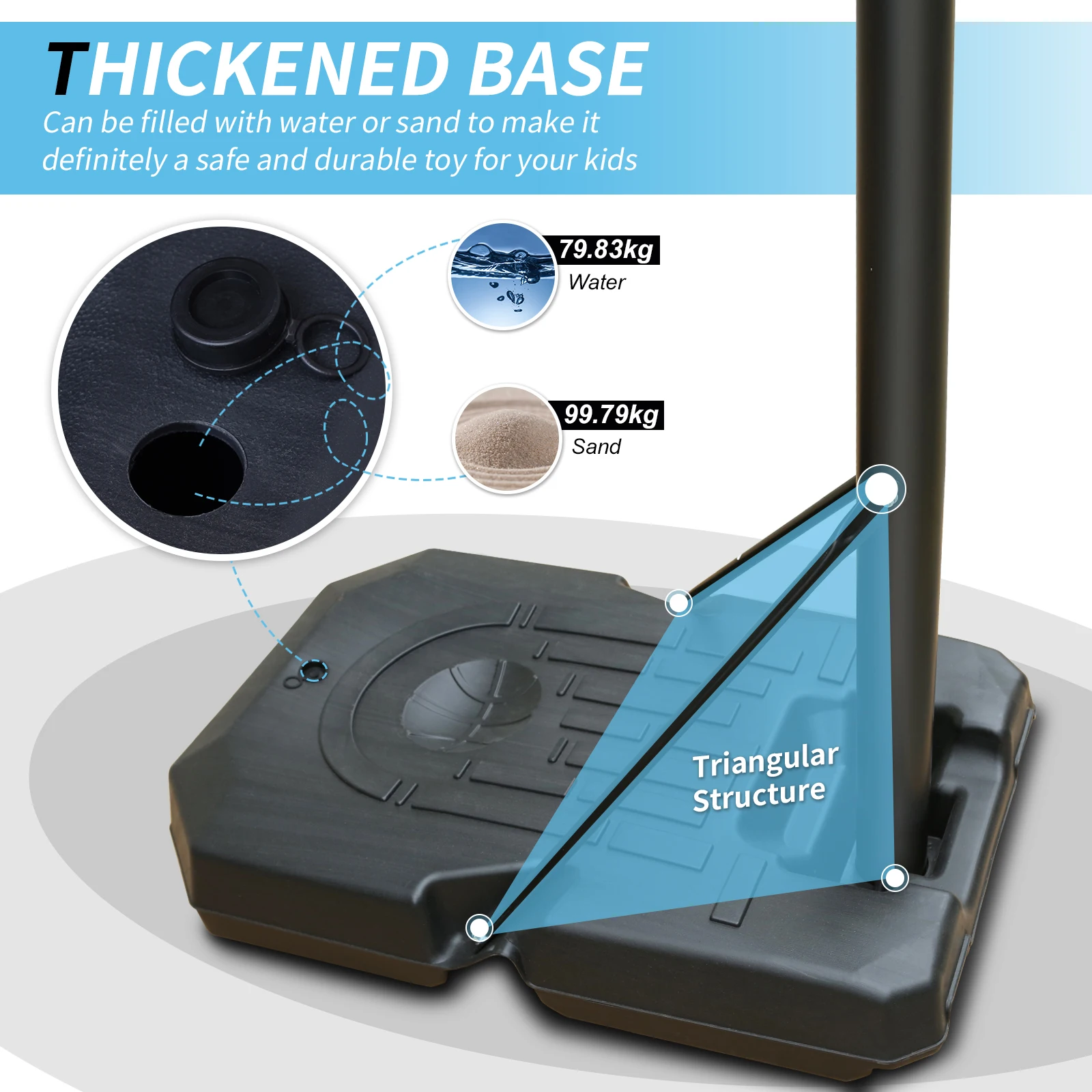 Outdoor-Basketballkorb, höhenverstellbar von 198,12 bis 304,8 cm, geeignet für Kinder und Erwachsene, PVC-Backboard – Detail 7